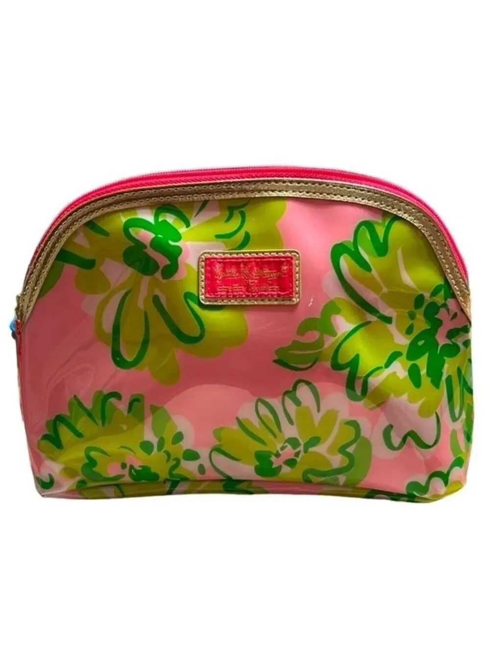 Lilly Pulitzer For Estee Lauder Large Pink & Green Floral Cosmetic Makeup Bag